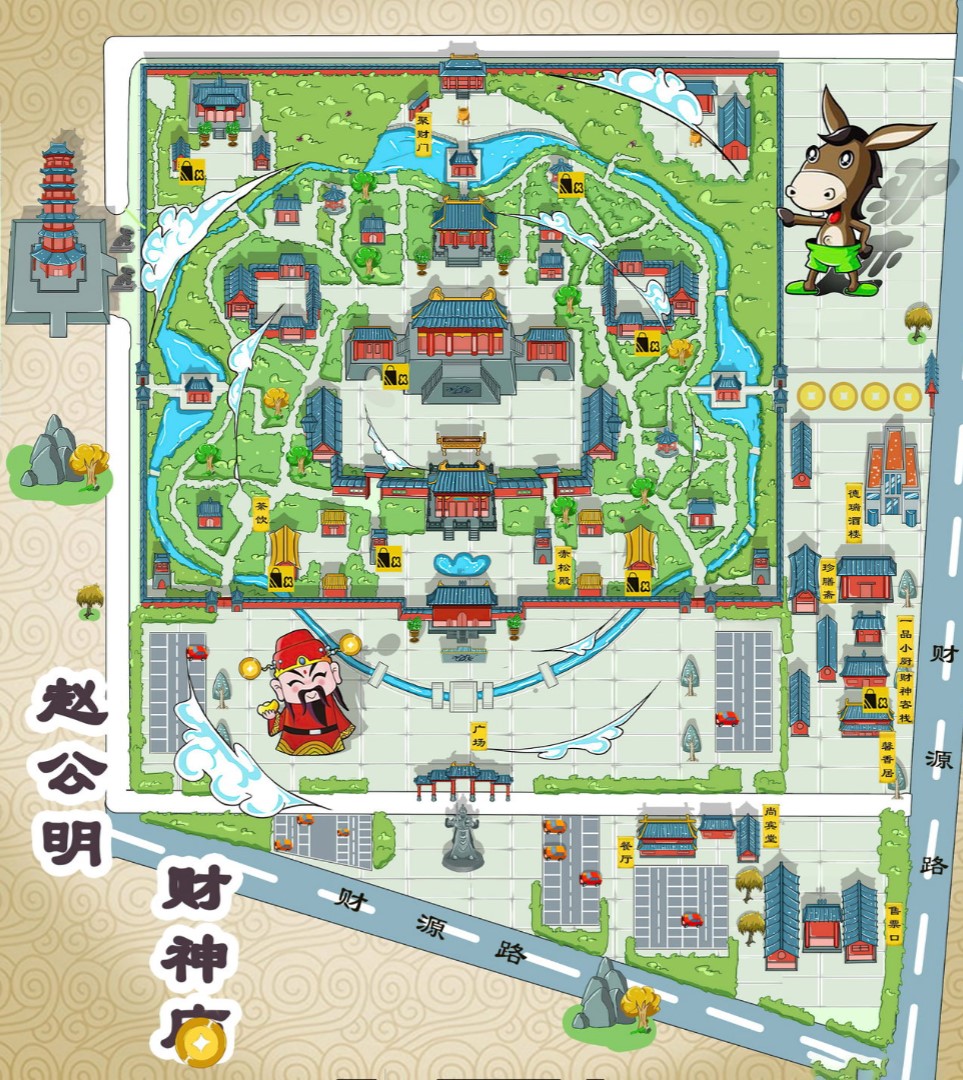 凤凰镇寺庙类手绘地图
